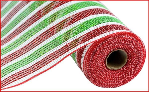 10" Deco Poly Mesh: Laser Red/Lime/White Stripe - RY860193 - The Wreath Shop