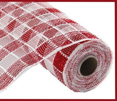10" Deco Poly Mesh: Metallic Check Red/White - RE1367N5 - The Wreath Shop