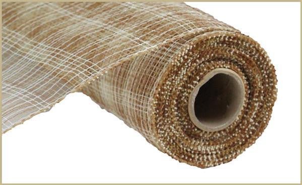 10" Deco Poly Mesh: Multi Stripe Natural/Ivory/Brwn - RE1382NR - The Wreath Shop