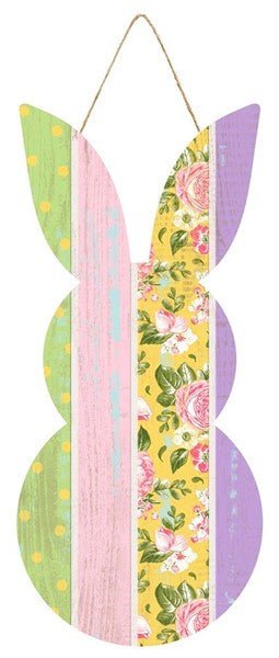 10" Floral Stripe Easter Bunny Hanger - AP8781 - The Wreath Shop