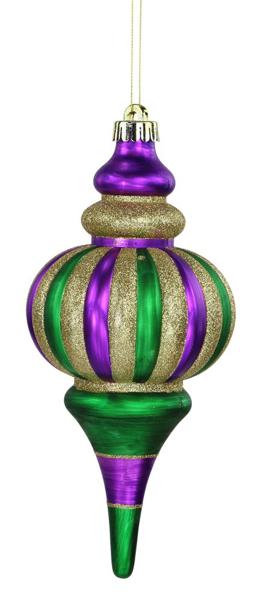 10" Glitter Finial Stripe Ornament: Purple/Green/Gold - HG1105 - The Wreath Shop