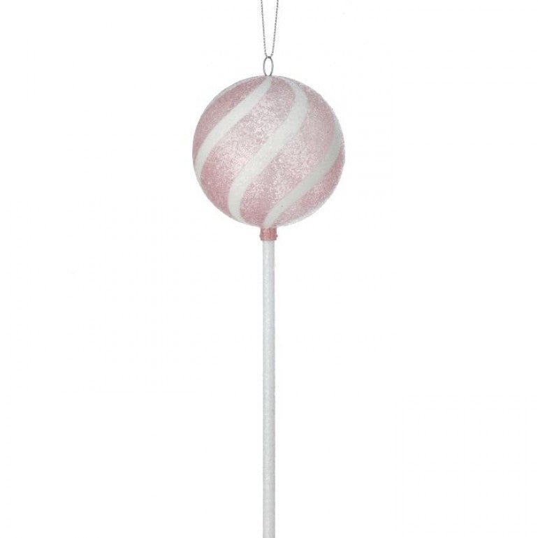 10" Iced Lollipop Ornament: Pink/White - MTX69520 PKWH - The Wreath Shop