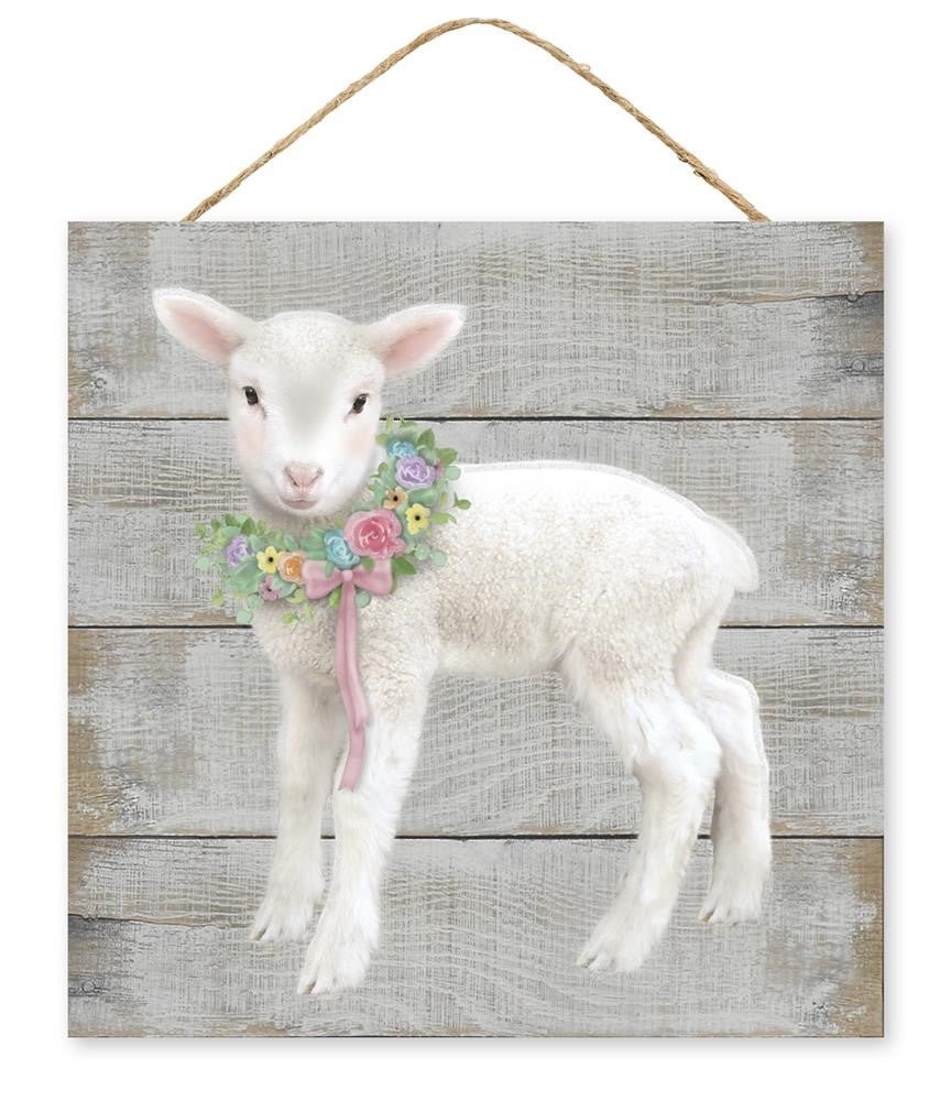 10" Lamb w/ Floral Wreath Sign - AP7098 - The Wreath Shop