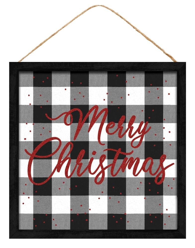 10" Merry Christmas Check Sign: Black/White - AP884327 - The Wreath Shop
