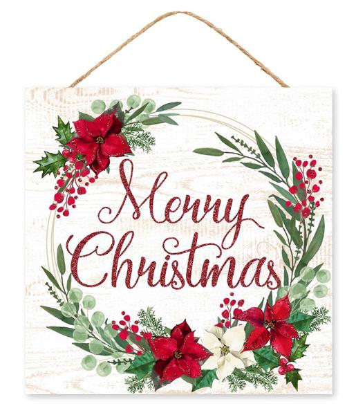 10" Merry Christmas Poinsettia Sign - AP8968 - The Wreath Shop