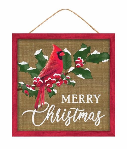 10" Merry Christmas w/ Cardinal Sign - AP8999 - The Wreath Shop