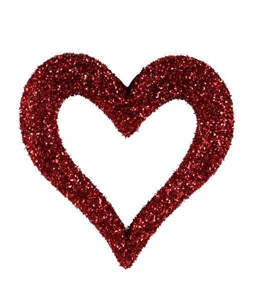 10" Red Glitter Open Heart W/ Hanger - Hv907824 - The Wreath Shop