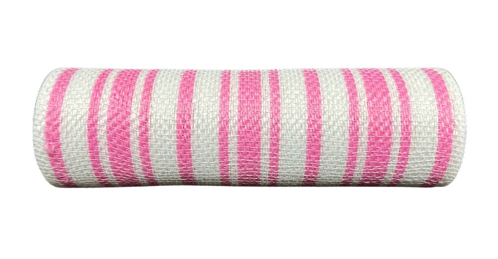 10" Ticking Stripe Fabric Mesh: White/Pink - XB240310-03 - The Wreath Shop