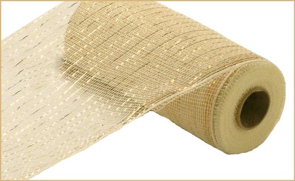 10" Value Deco Poly Mesh: Metallic Cream with Gold Foil - RE800172 - The Wreath Shop
