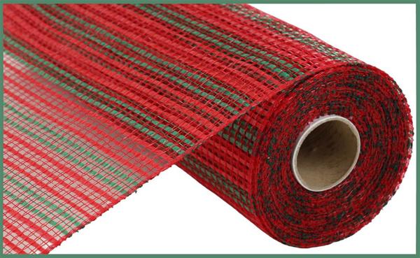 10" Wide Strip Deco Poly Mesh: Red/Emerald Stripes - RE8902W9 - The Wreath Shop