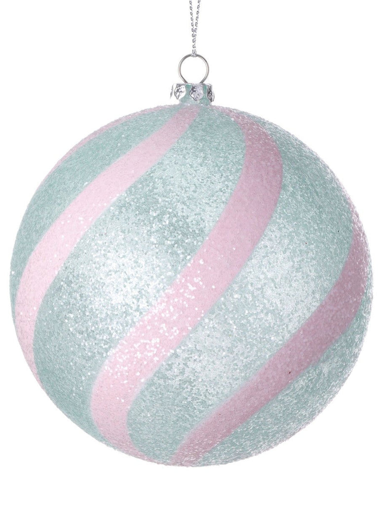100mm Iced Candy Ball Ornament: Green/Pink (Box of 4) - MTX69521GRPK - The Wreath Shop