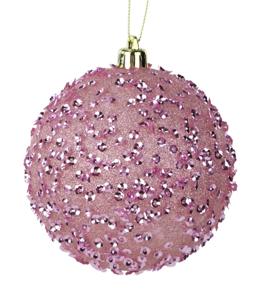 100mm Sequin/Glitter Ball Ornament: Pale Pink - XY8815AY - The Wreath Shop