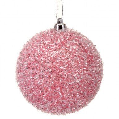 100mm Sparkle Tinsel Ball Ornament: Pink (4 pk) - MTX60756 - The Wreath Shop