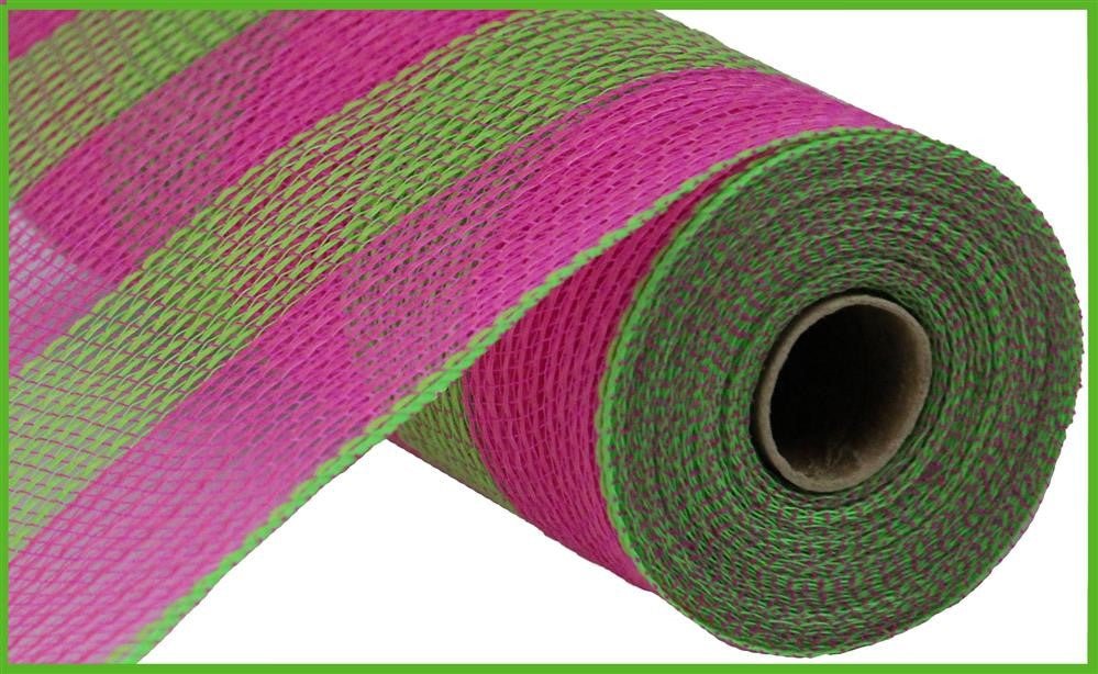 10.5" Fabric Wide Stripe Mesh: Dk Pink/Fresh Green - RY8314B2 - The Wreath Shop
