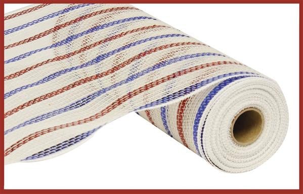 10.5" Poly Cotton Mesh: White/Red/Blue Stripe - RY801288 - The Wreath Shop
