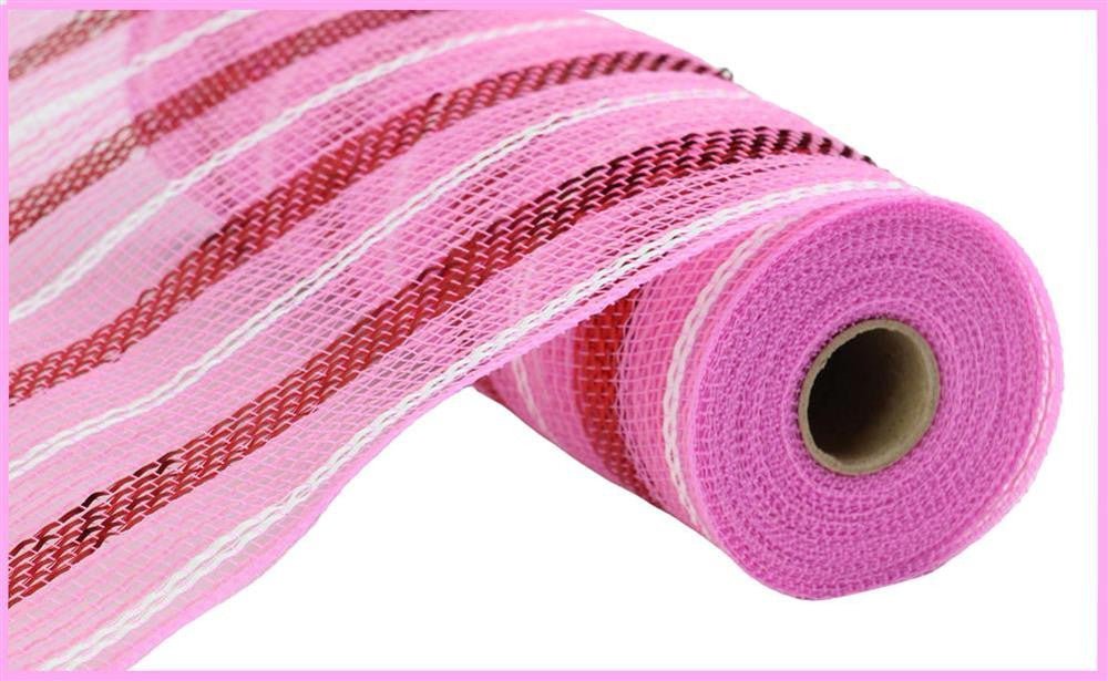 10.5" Poly Faux Jute Mesh: Pink/Red/Wht - RY8020AF - The Wreath Shop