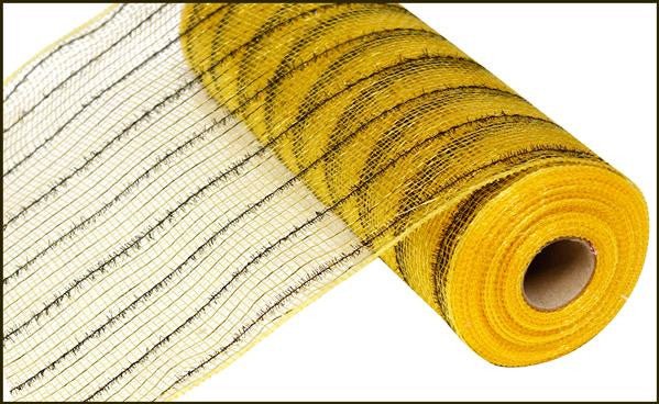 10.5" Tinsel Deco Mesh: Yellow Gold/Thin Black Stripe - RY840072 - The Wreath Shop