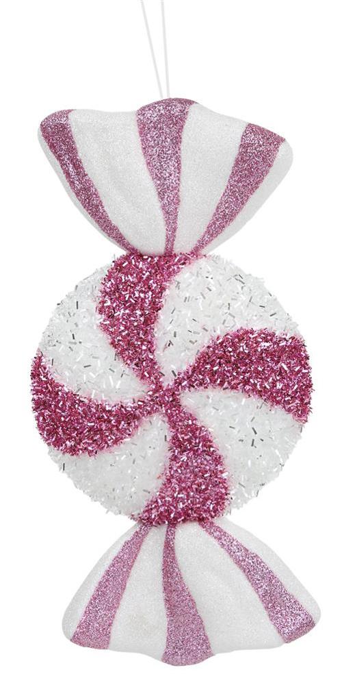 11" Pink/Wht Glitter Peppermint Ornament - XJ448538 - The Wreath Shop