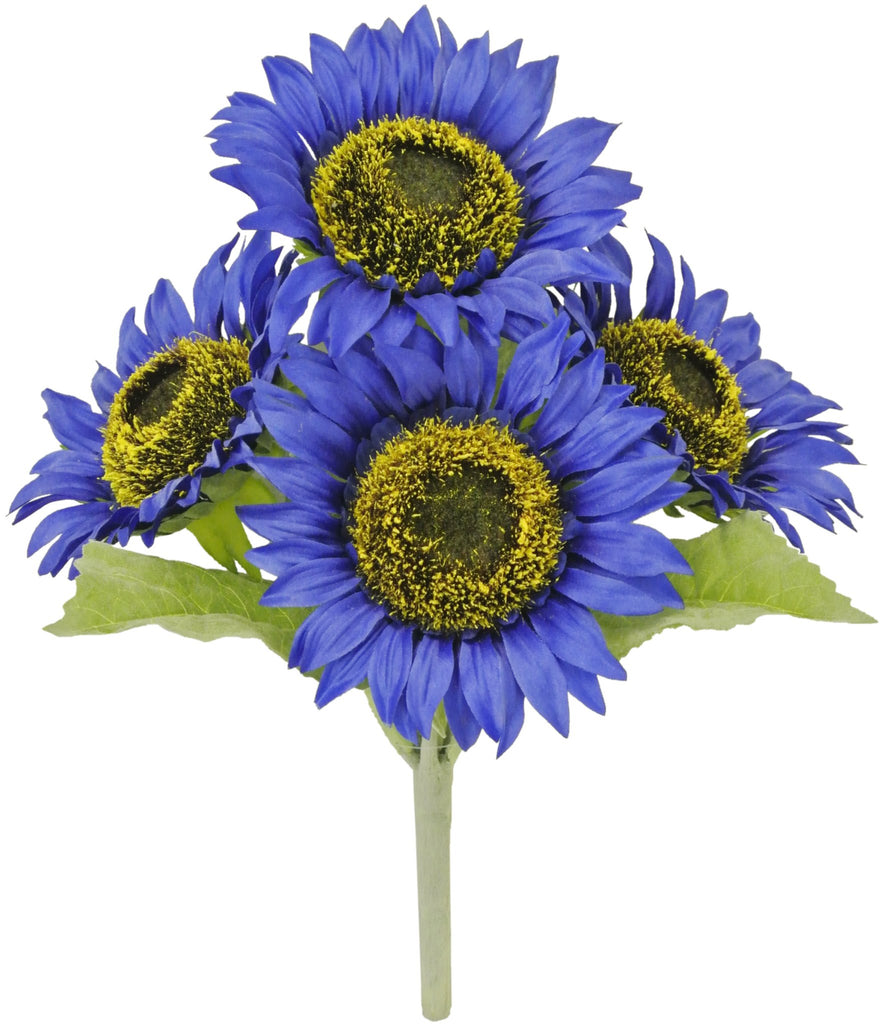 11" Sunflower Bush: Blue (4) - 80096-BL - The Wreath Shop