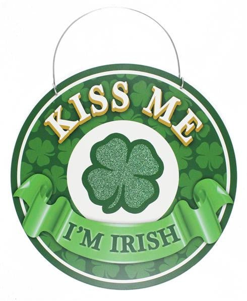 12" Circular Metal Kiss Me I'm Irish Sign - AP0122 - The Wreath Shop