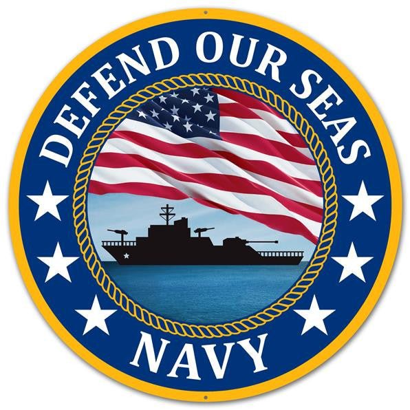 12" Defend Our Seas US Navy Metal Sign - MD0454 - The Wreath Shop