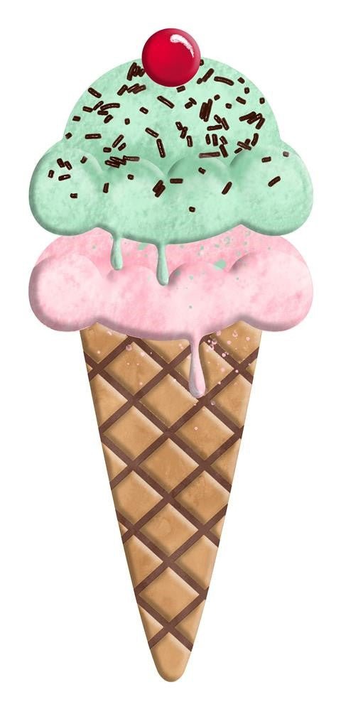 12" Embossed Metal Ice Cream Cone: Mint/Pink - MD0676 - The Wreath Shop