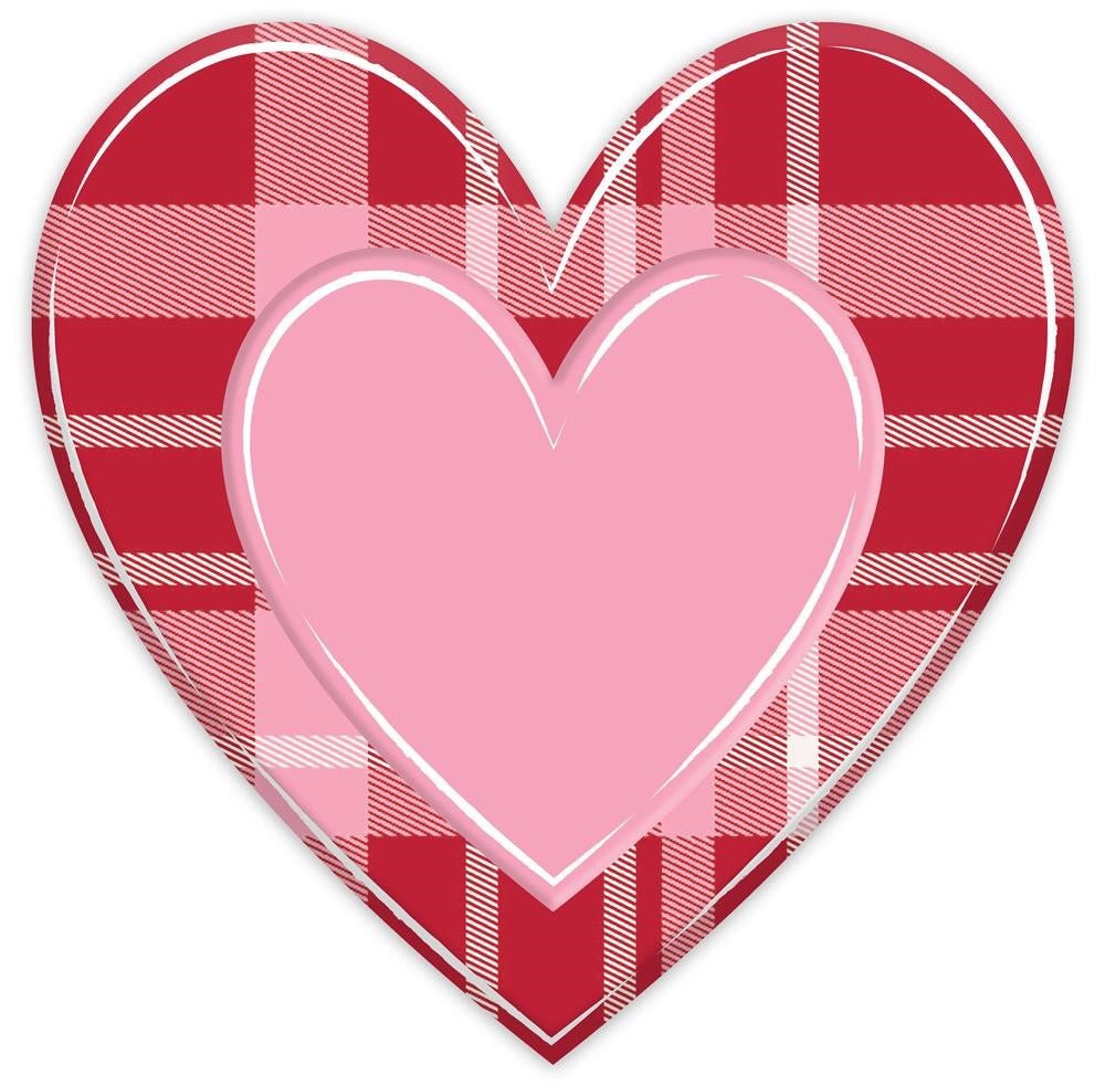 12" Embossed Metal Red/Pink Plaid Heart - MD0666 - The Wreath Shop