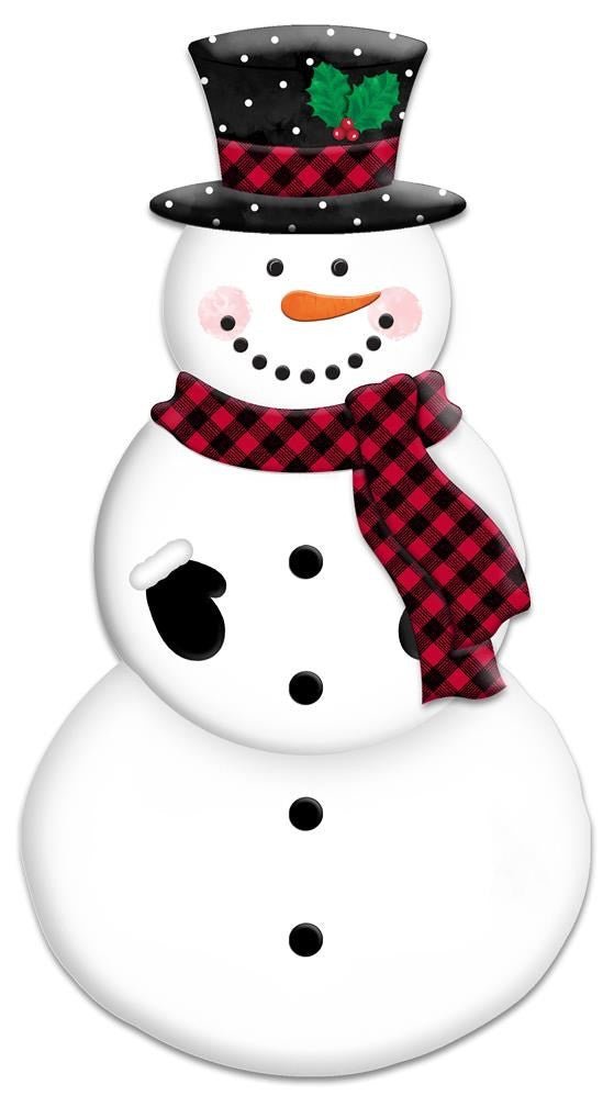 12" Embossed Metal Snowman: Red/Blk Check - MD0727 - The Wreath Shop