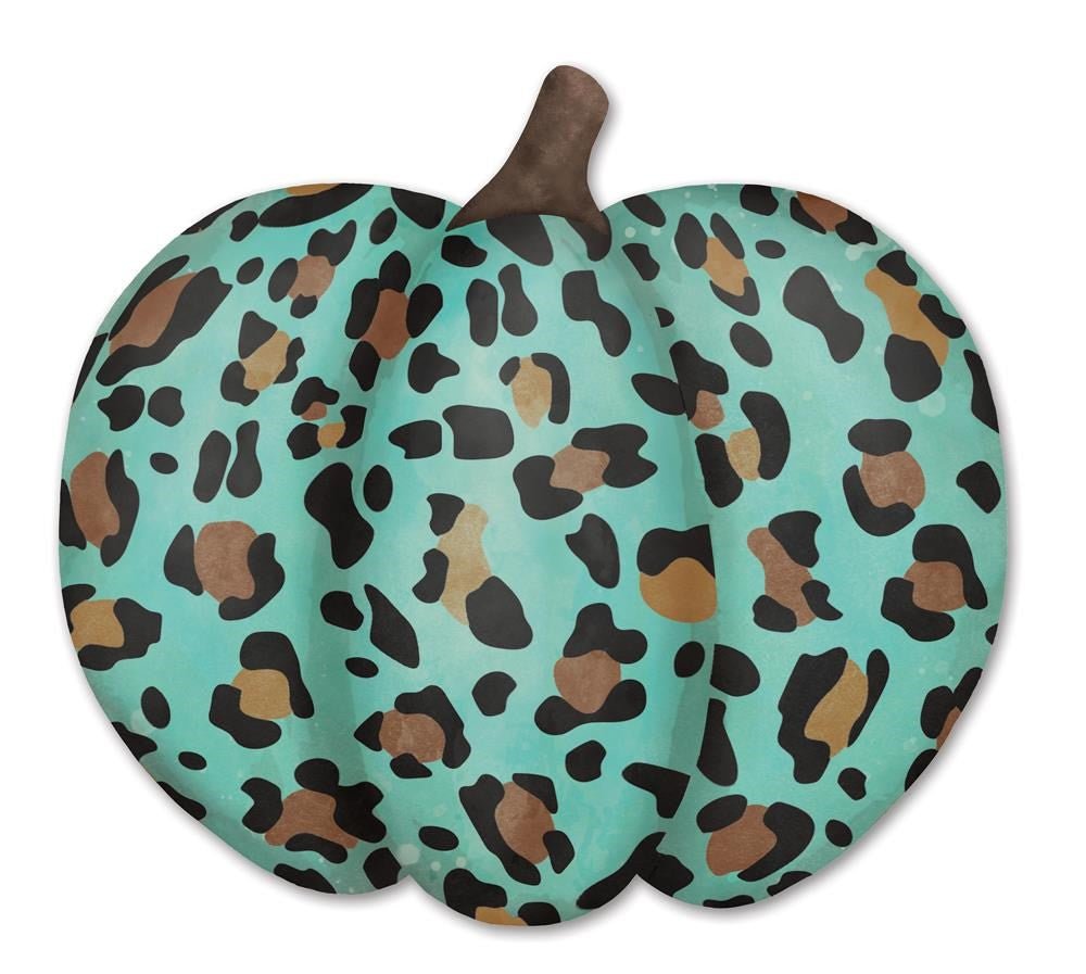 12" Metal Embossed Leopard Pumpkin: Teal - MD076537 - The Wreath Shop