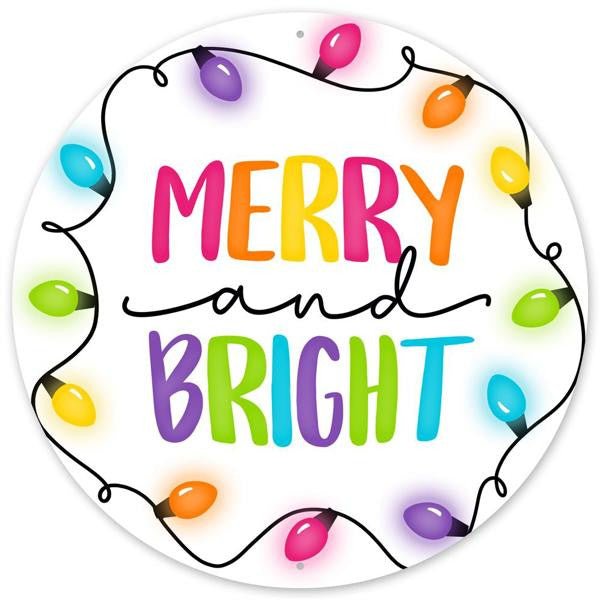 12" Metal Merry and Bright Christmas Sign - MD0907 - The Wreath Shop