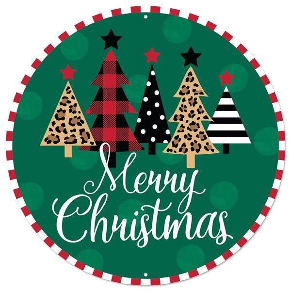 12" Metal Merry Christmas Trees Sign - MD0745 - The Wreath Shop