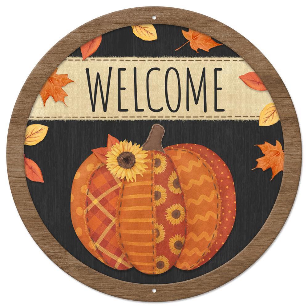 12" Metal Welcome Quilted Pumpkin Sign - MD1254 - The Wreath Shop