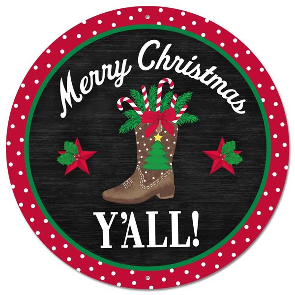 12" Round Merry Christmas Y'all Sign - MD1076 - The Wreath Shop