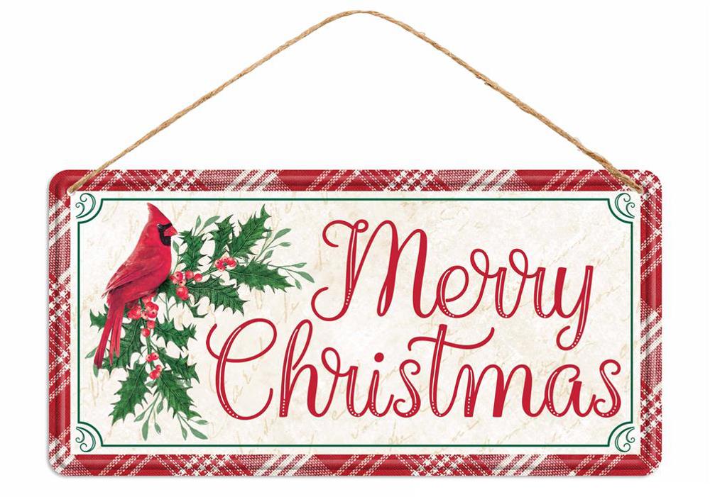 12" Tin Merry Christmas Cardinal Sign - MD1224 - The Wreath Shop