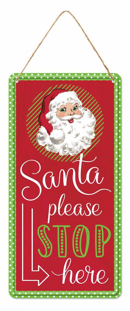 12" Tin Santa Please Stop Here Sign - MD1227 - The Wreath Shop