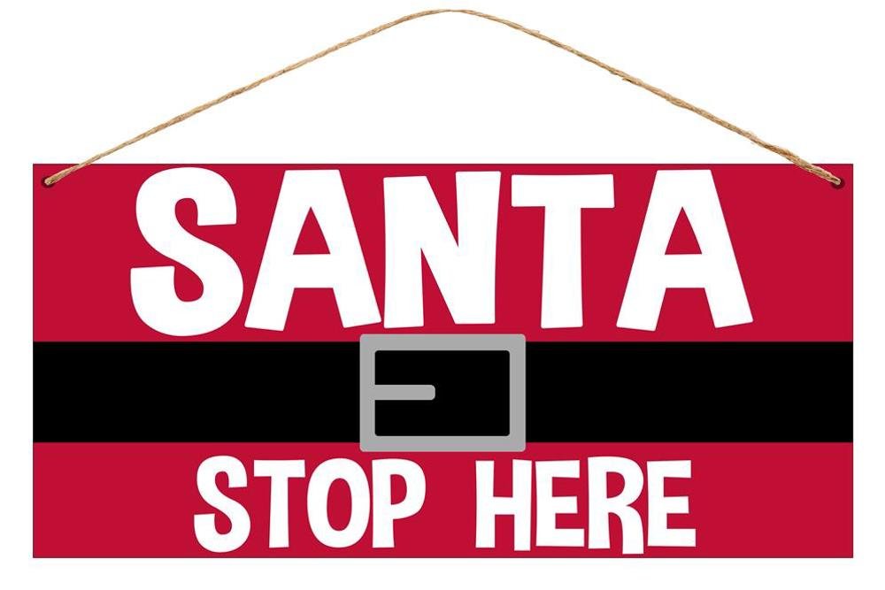 12" Tin Santa Stop Here Sign - MD0411 - The Wreath Shop
