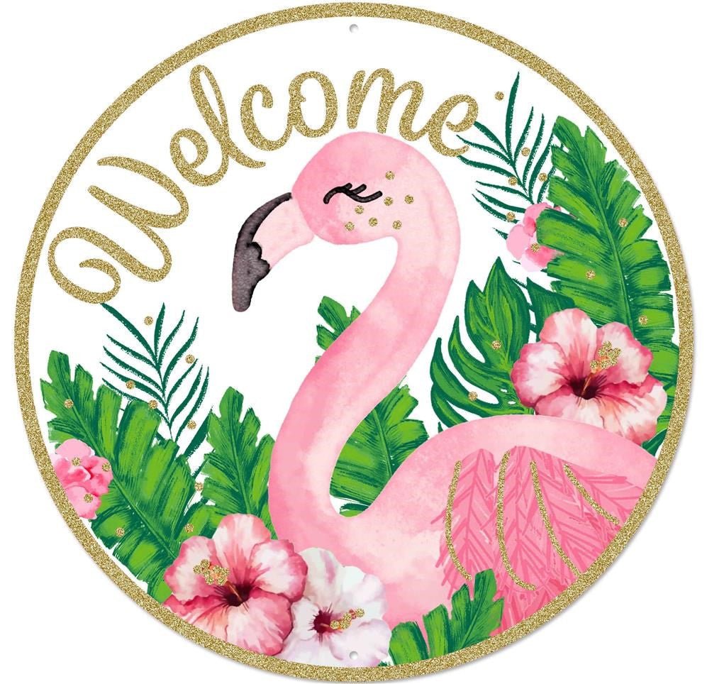 12" Welcome Flamingo Sign - MD0830 - The Wreath Shop