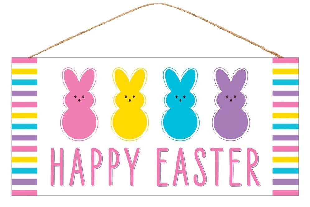 12.5" Happy Easter Multi Bunny Sign: White - AP8764 - The Wreath Shop