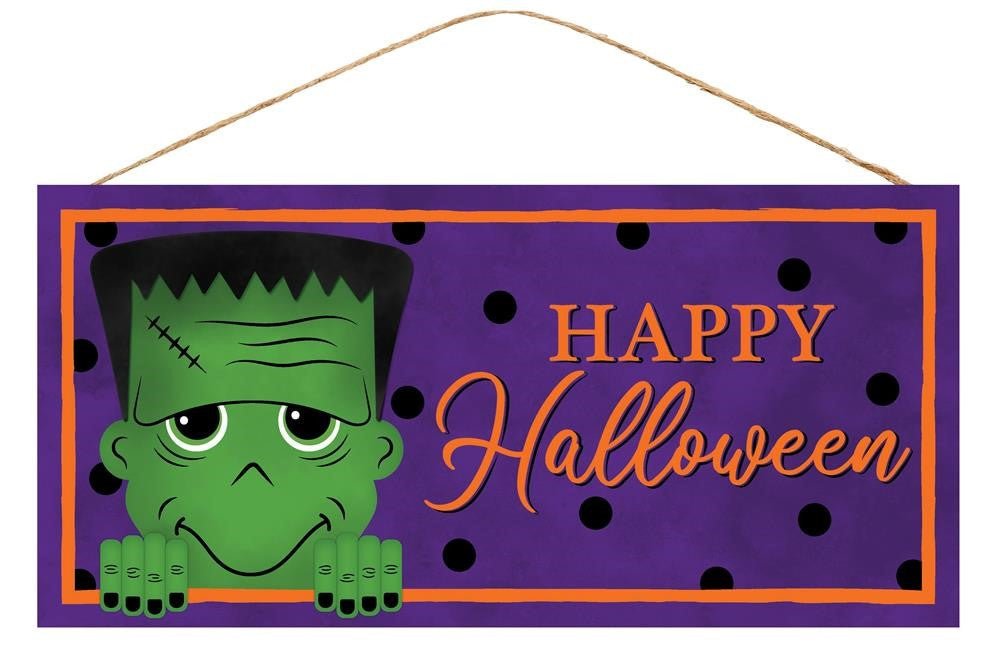 12.5" Happy Halloween Frankenstein Sign - AP7006 - The Wreath Shop