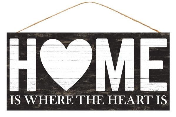 12.5" Home is Where the Heart Is Sign: Black - AP8313 - The Wreath Shop
