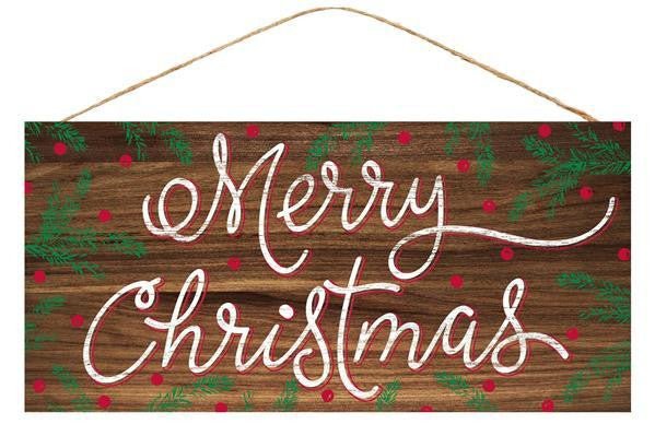 12.5" Merry Christmas w/ Holly Sign - AP8230 - The Wreath Shop