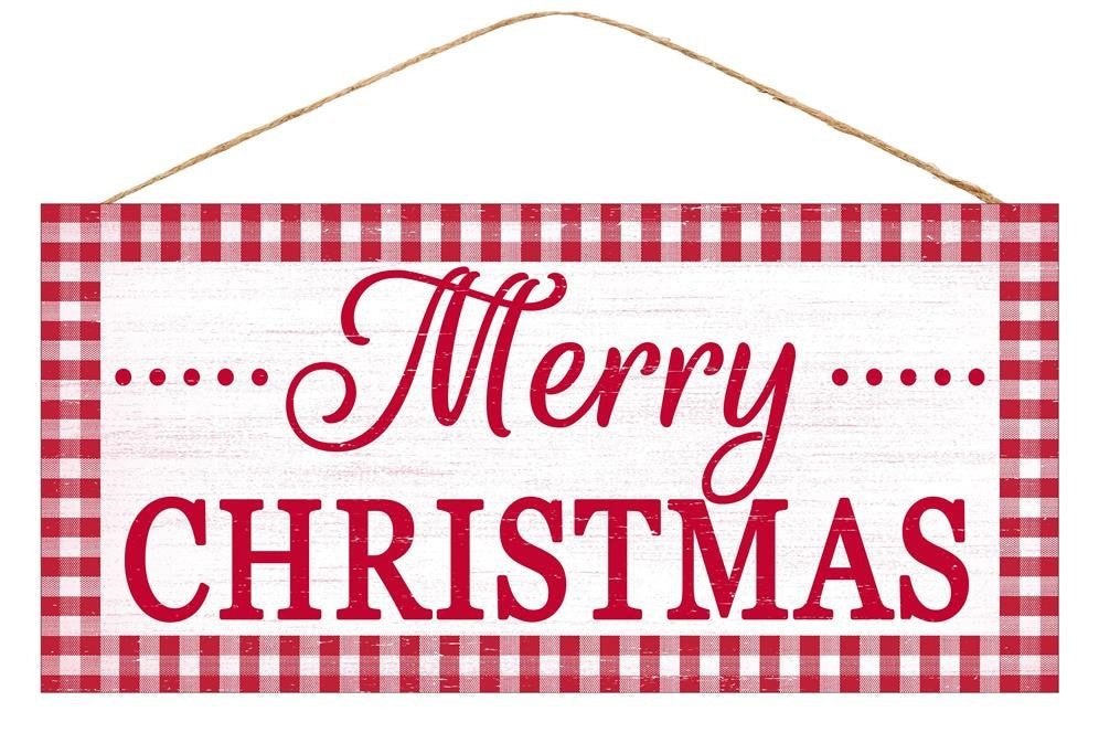 12.5" Red/Wht Gingham Merry Christmas Sign - AP8597 - The Wreath Shop
