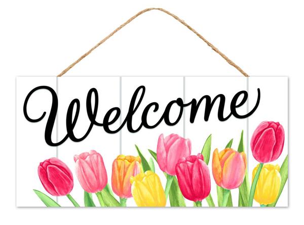 12.5" Tulips Floral Welcome Sign - AP7254 - The Wreath Shop