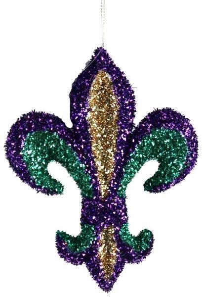 13" Cut Foil Fleur de Lis Hanger: Purple/Green/Gold - MZ1803TC - The Wreath Shop