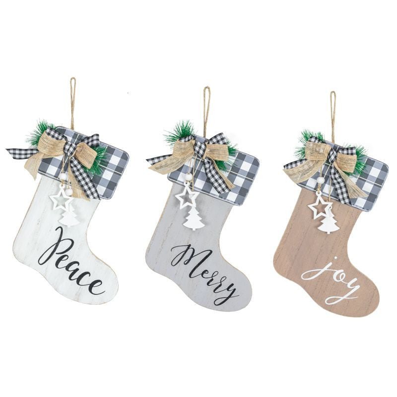 13" Wood Christmas Stocking Hanger - 12672 - Merry - The Wreath Shop