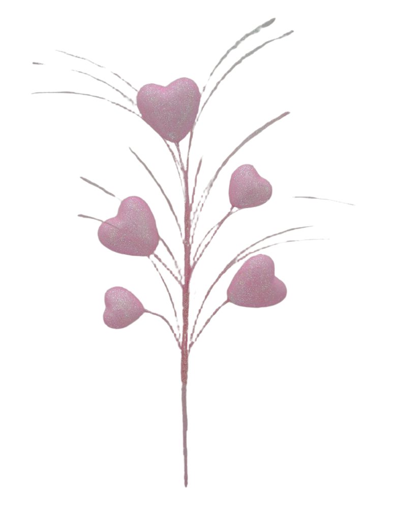 14" Glitter Heart Spray: Pink - 63809-PK - The Wreath Shop