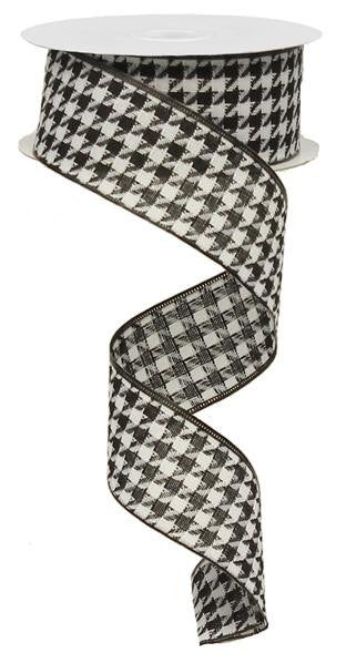 1.5" Black & White Houndstooth Ribbon - 10yds - RG01523 - The Wreath Shop