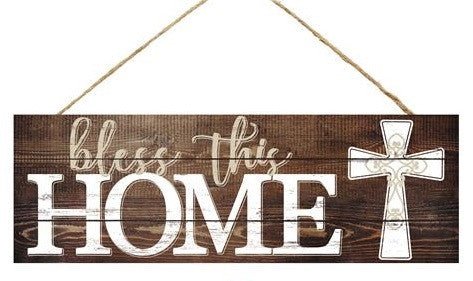 15" Bless This Home Sign: Brown/White - AP801204 - The Wreath Shop