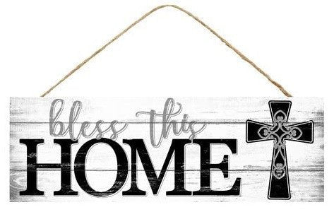 15" Bless This Home Sign: White/Black - AP801210 - The Wreath Shop