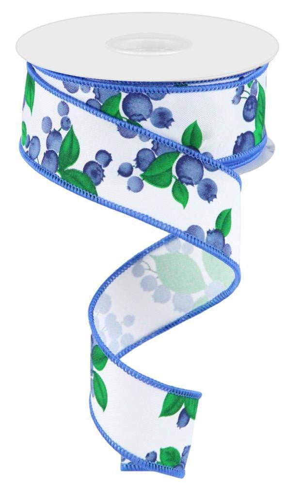 1.5" Blueberry Ribbon: White - 10yds - RGC175227 - The Wreath Shop